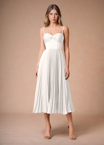 L¨¦na White Pleated Midi Dress  Dress