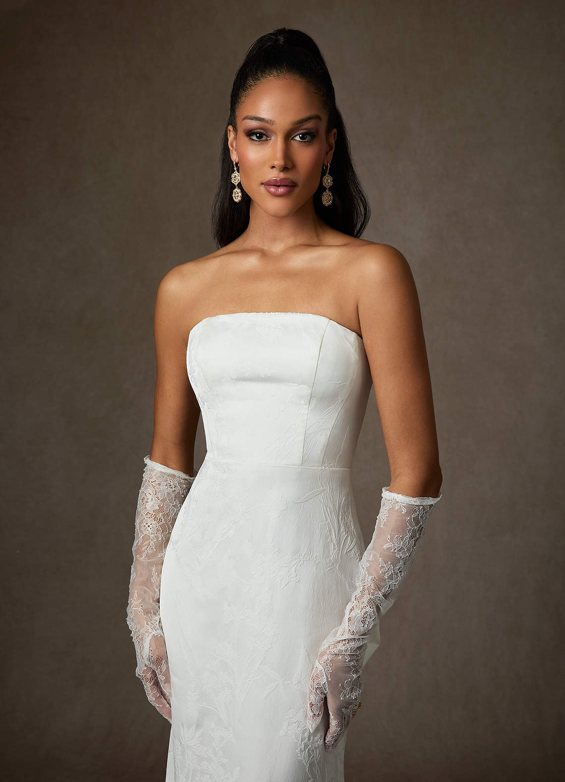 Diamond White Sheath Strapless Floral Jacquard Dress