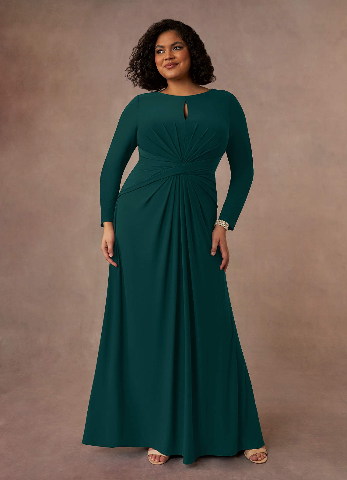 Pine A-Line Pleated Luxe Knit Dress