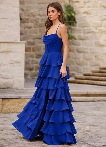 Rhythm Royal Blue Ruffled A-Line Prom Dress  Dress