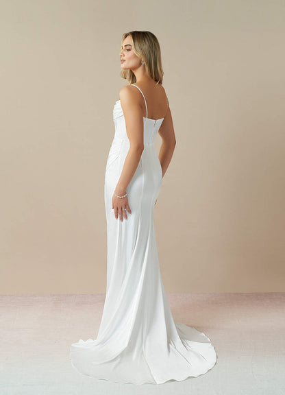 Diamond White Mermaid Pleated Stretch Satin Dress