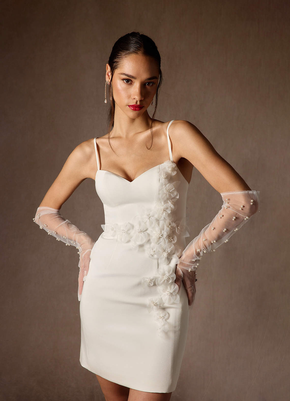 Diamond White Sheath Sweetheart Neckline Crepe Back Satin Dress