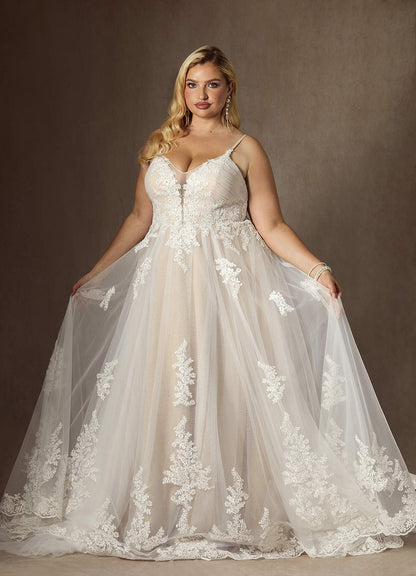 Diamond White Champagne A-Line Sequins Tulle Dress