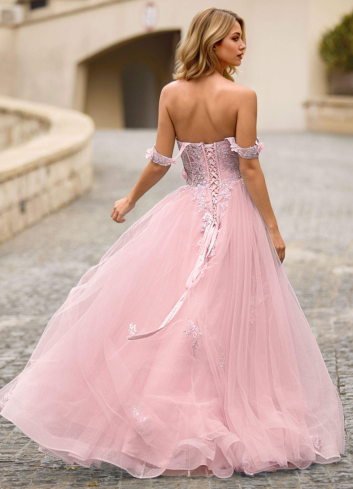 Eleanor Pink 3D Floral Lace Prom Dress  Dress