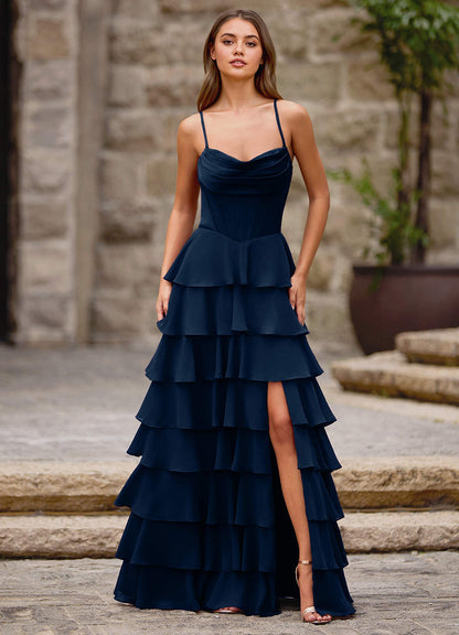 Rhythm Navy Ruffled A-Line Prom Dress  Dress