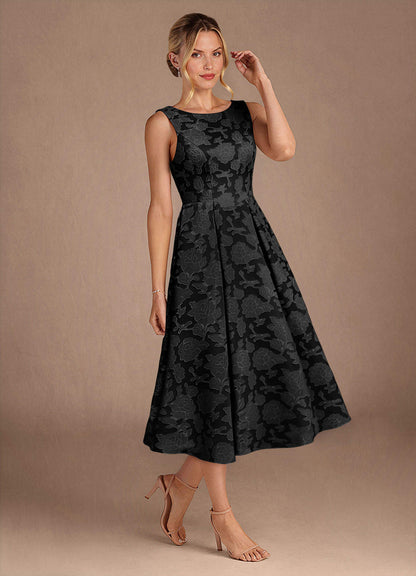 Black A-Line Pleated Floral Burnout Dress