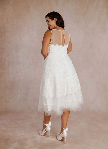 Diamond White A-Line Sweetheart Lace Tulle Dress