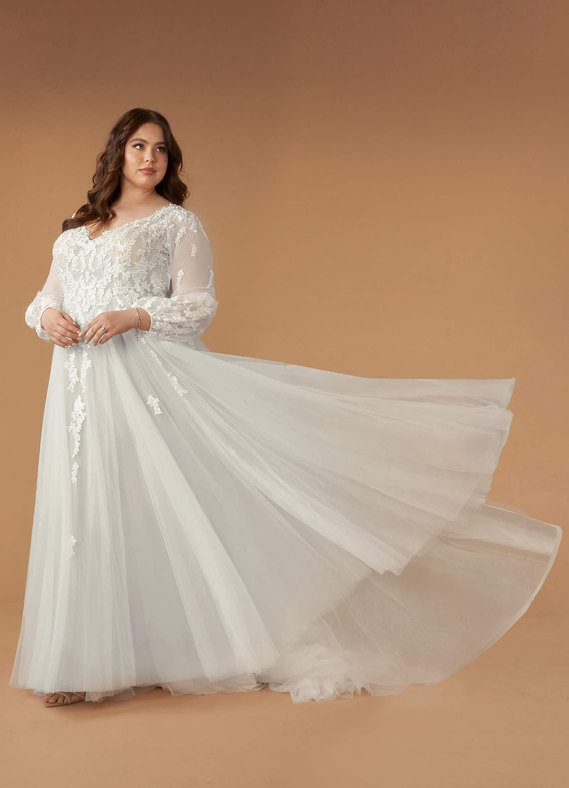 Diamond White A-Line V-Neck Tulle Dress