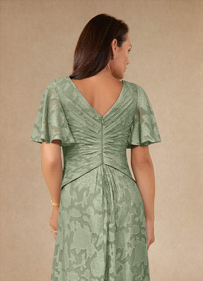 Dusty Sage A-Line Pleated Floral Burnout Dress