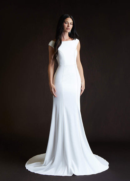 Diamond White Mermaid Bateau Neckline Stretch Crepe Dress