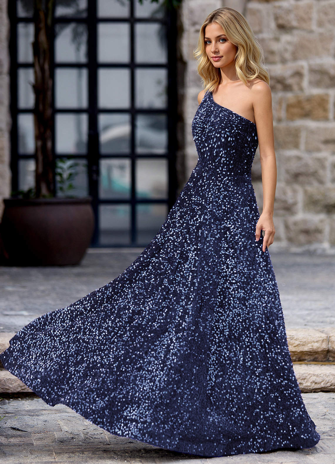 Opulent Navy Velvet Sequins Prom Dress  Dress