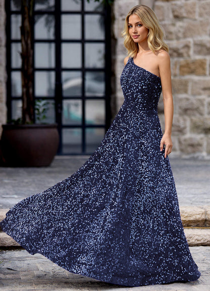 Opulent Navy Velvet Sequins Prom Dress  Dress