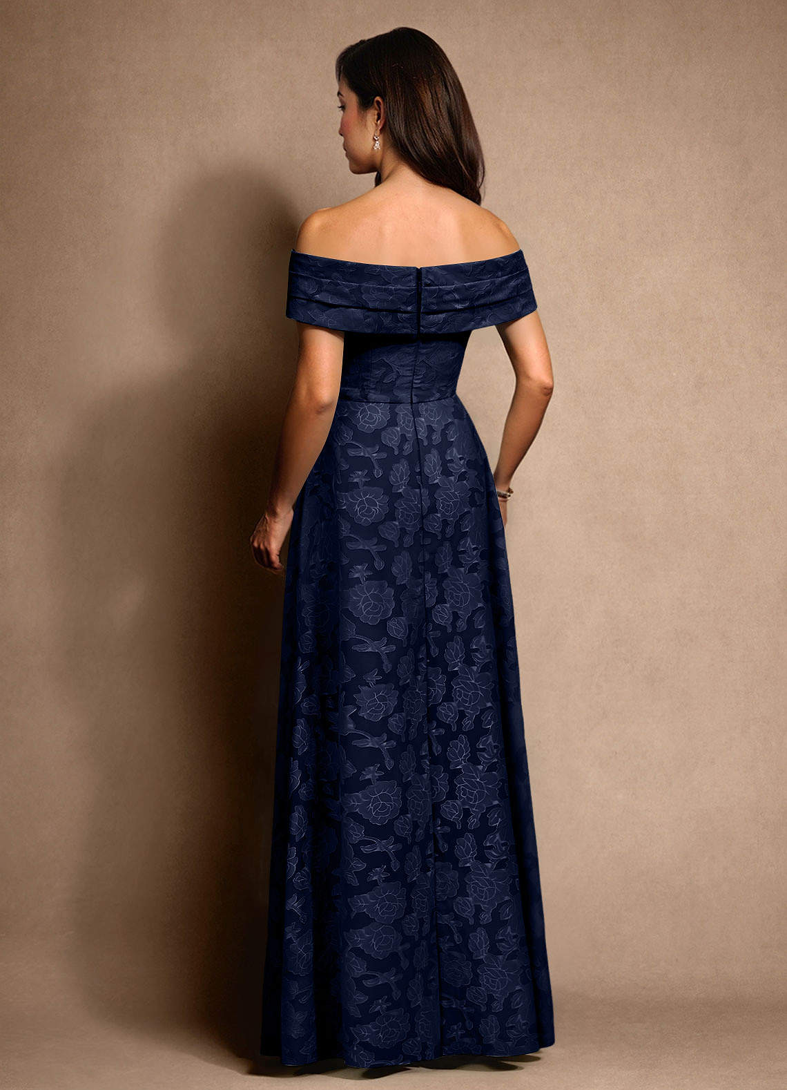 Dark Navy A-Line Pleated Floral Burnout Dress