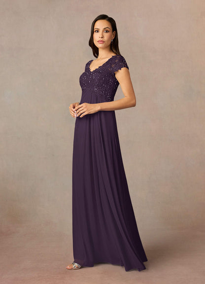Plum A-Line V-Neck Sequin Lace Lace Dress