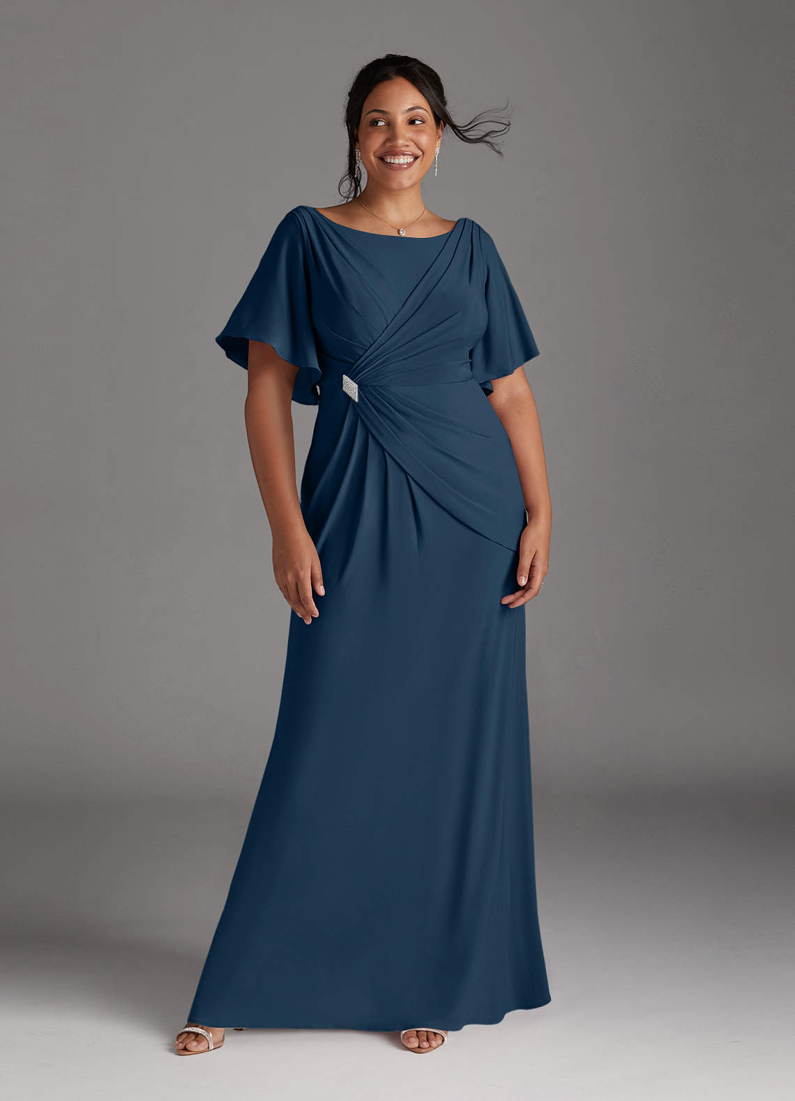 Neptune Mermaid Boatneck Pleated Luxe Knit Dress