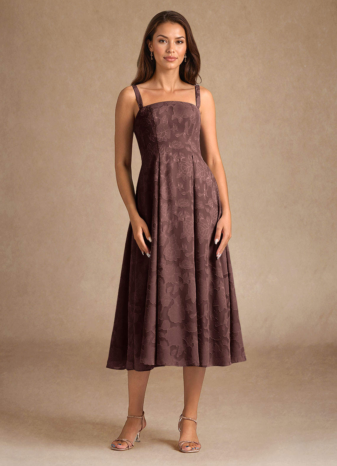 Espresso A-Line Pleated Floral Burnout Dress