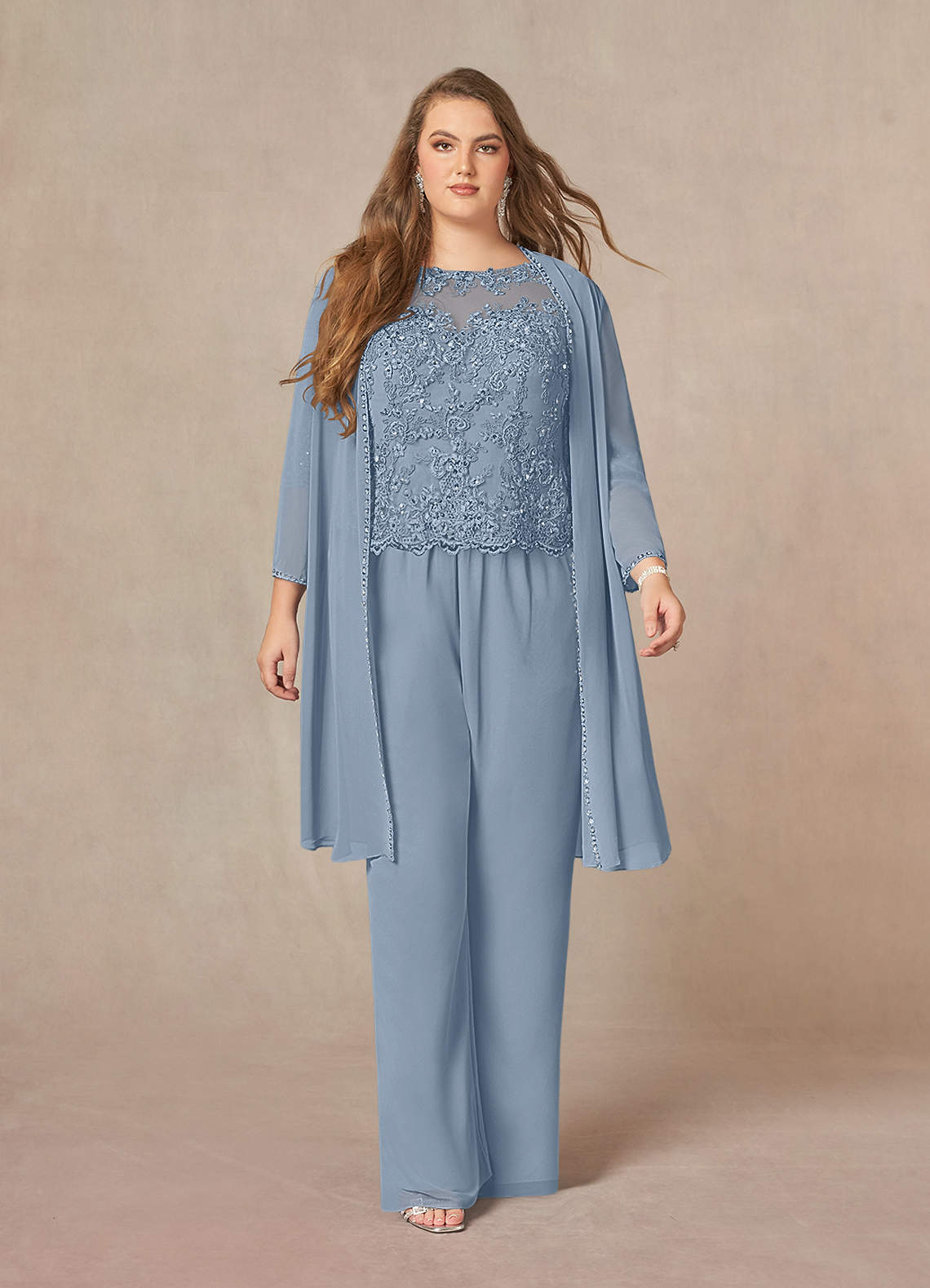 Dusty Blue Jumpsuit/Pantsuit Sequins Chiffon Dress