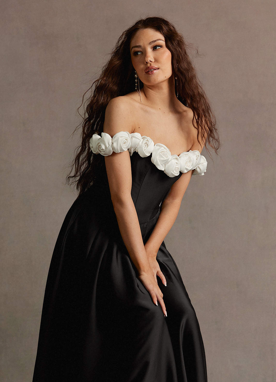 Cameron Black And White Rose Gown