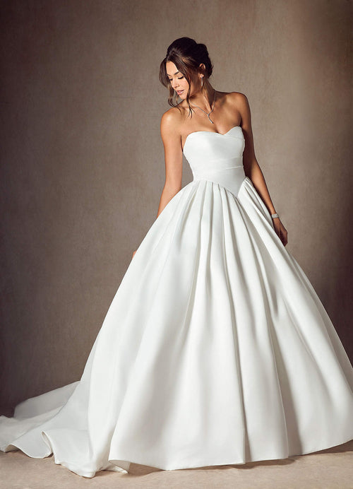 Diamond White Ball-Gown Strapless Matte Satin Dress