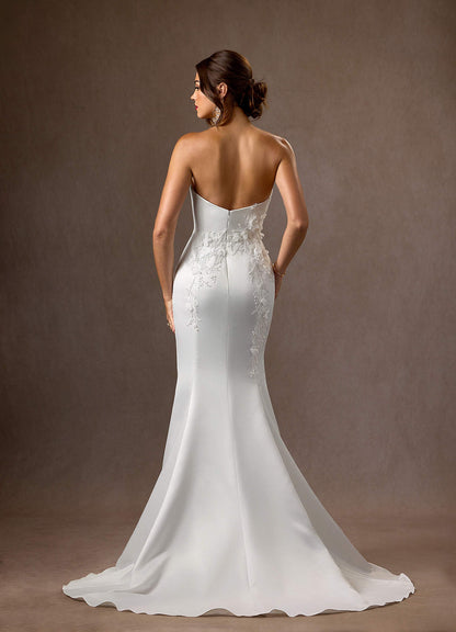 Diamond White Mermaid Strapless Matte Satin Dress