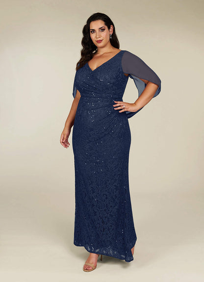 Dark Navy Mermaid V-Neck Sequins Chiffon Dress