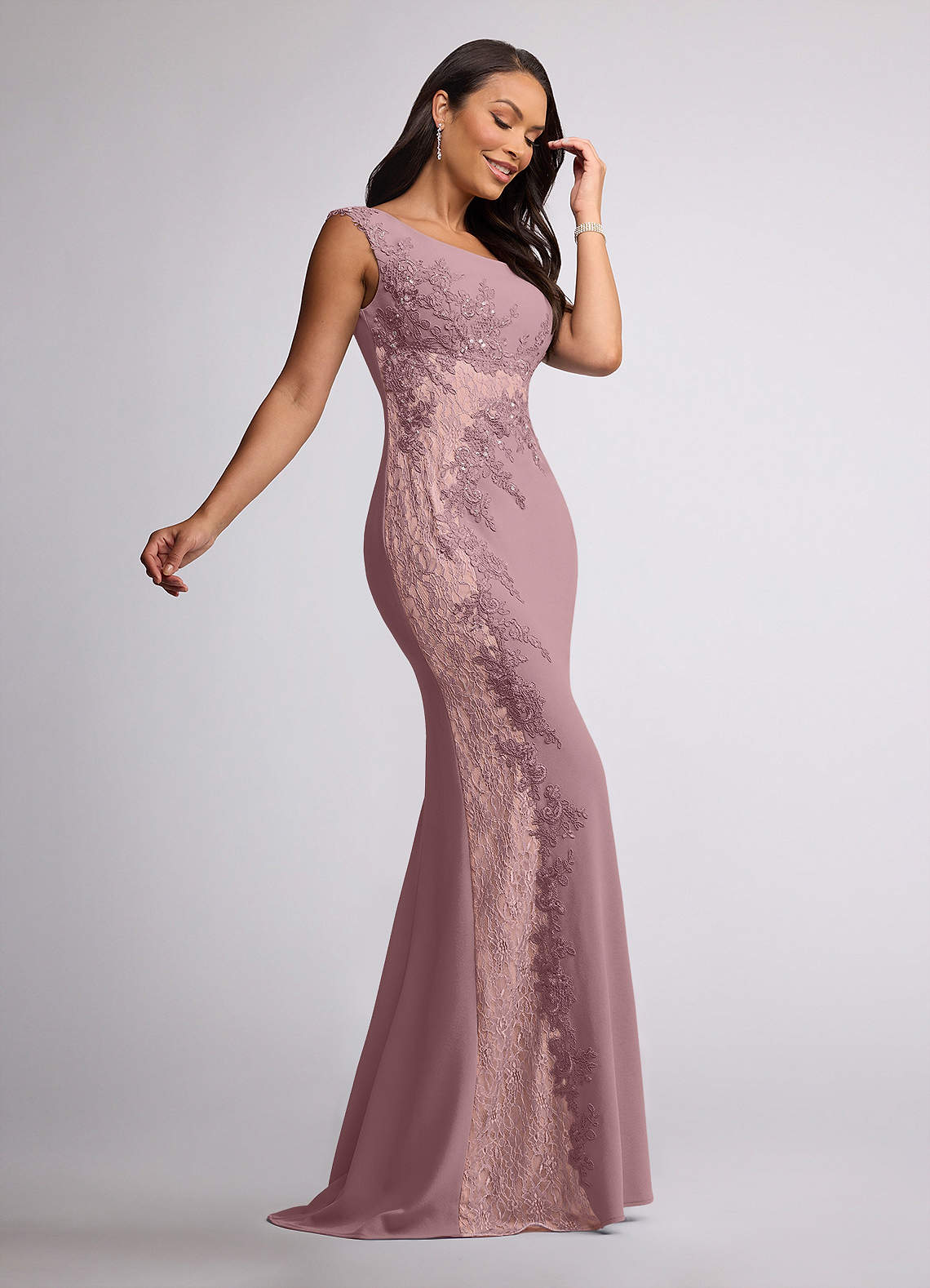 Dusty Rose Mermaid Sequins Lace Dress