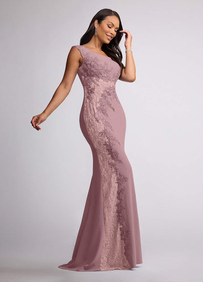 Dusty Rose Mermaid Sequins Lace Dress