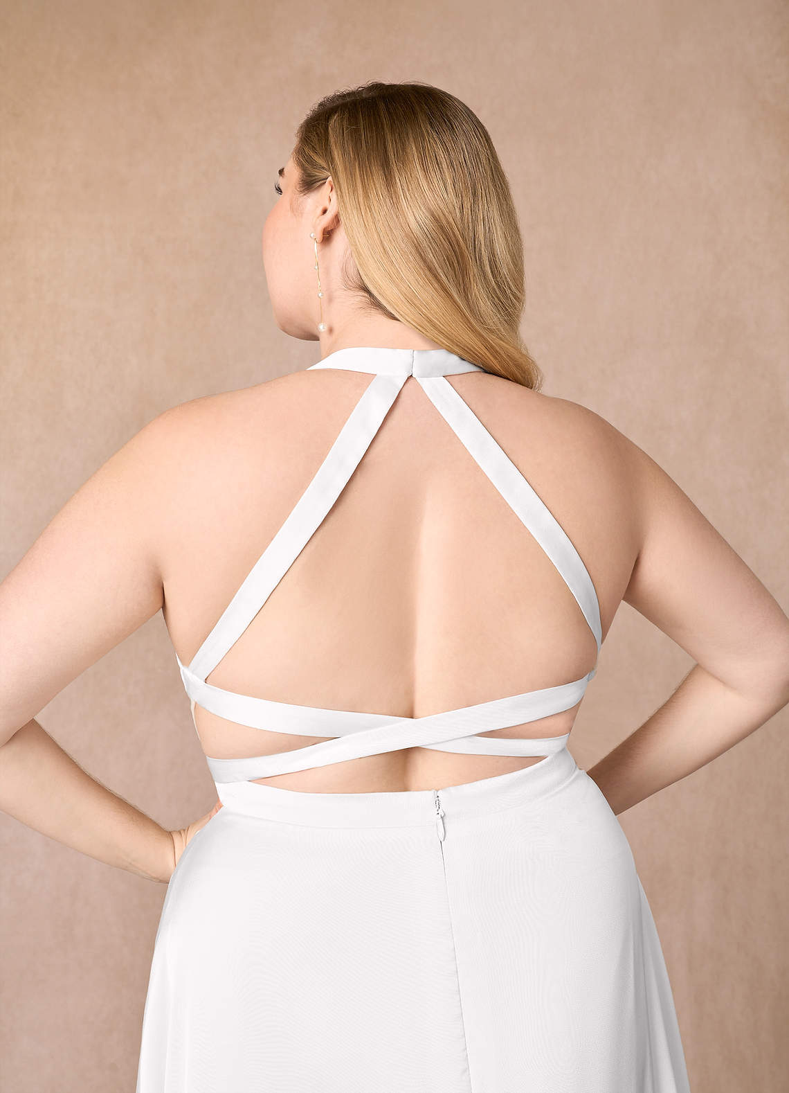 Diamond White A-Line Side Slit Stretch Satin Dress