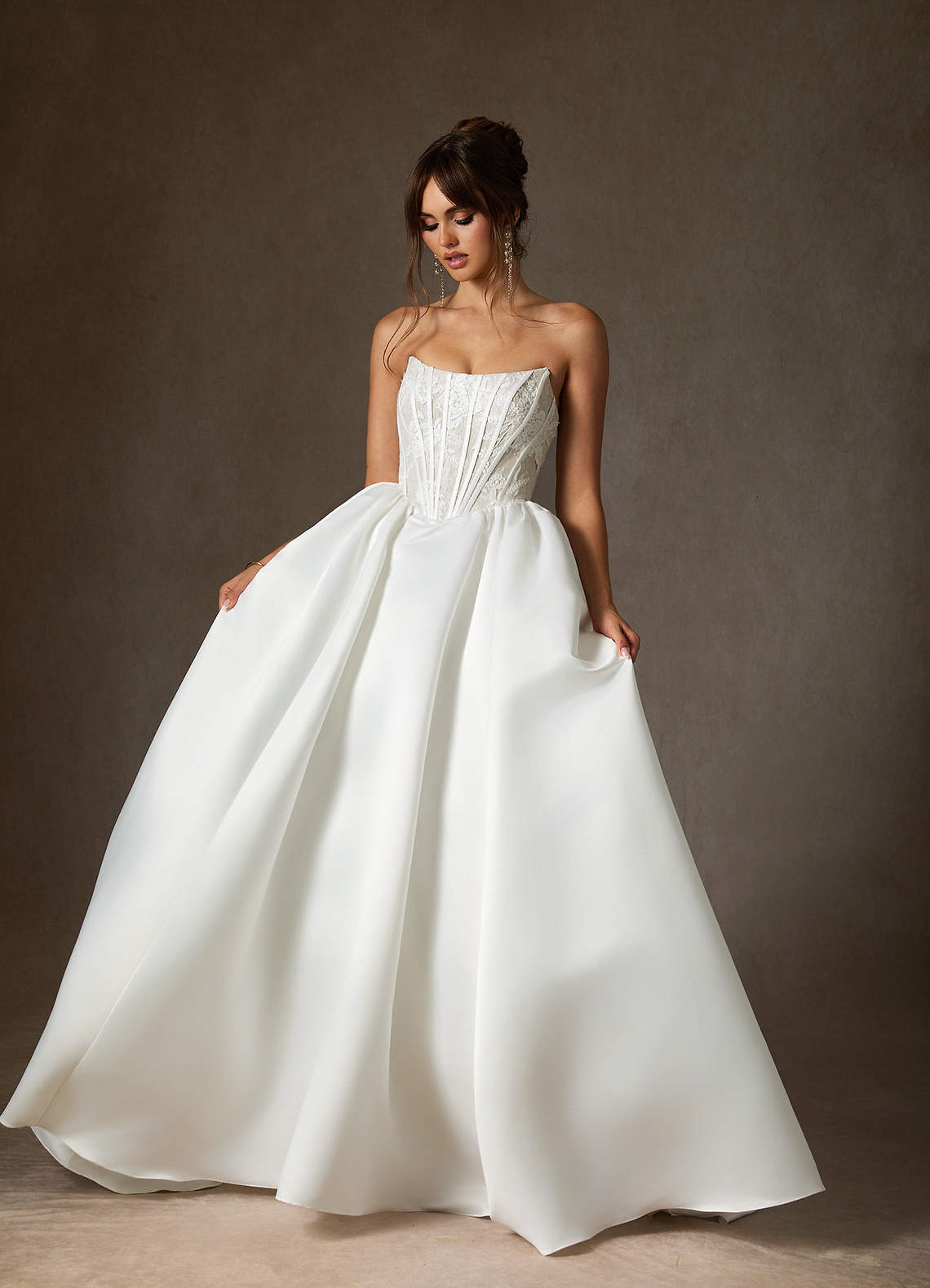Diamond White Ball-Gown Strapless Lace Dress