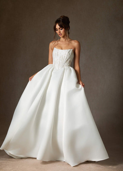 Diamond White Ball-Gown Strapless Lace Dress