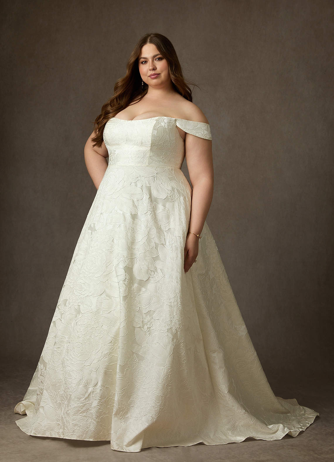Antique White Ball-Gown Strapless Floral Jacquard Dress