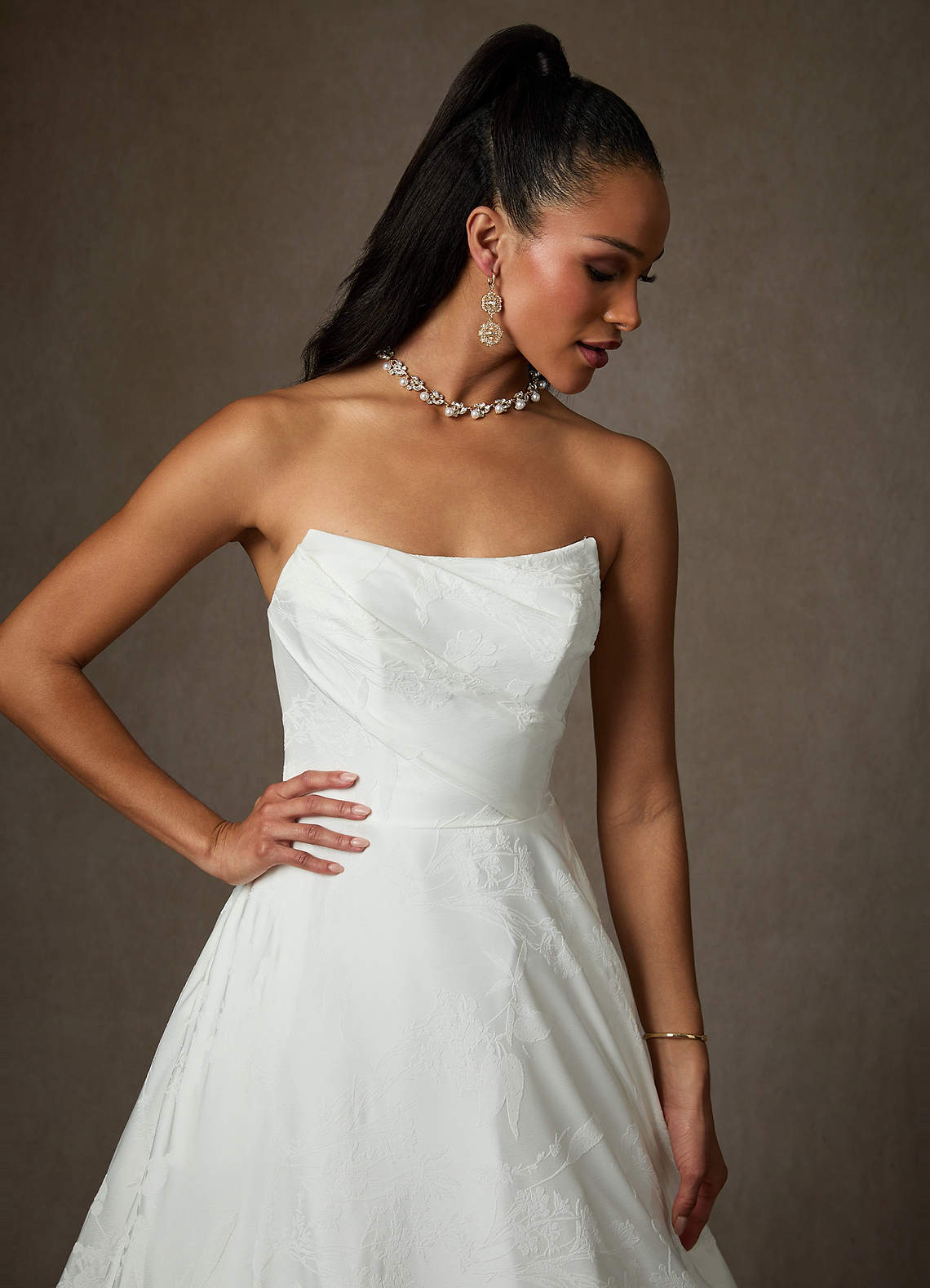 Diamond White Ball-Gown Floral Jacquard Dress