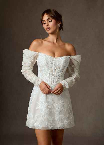 Diamond White A-Line Strapless Lace Dress
