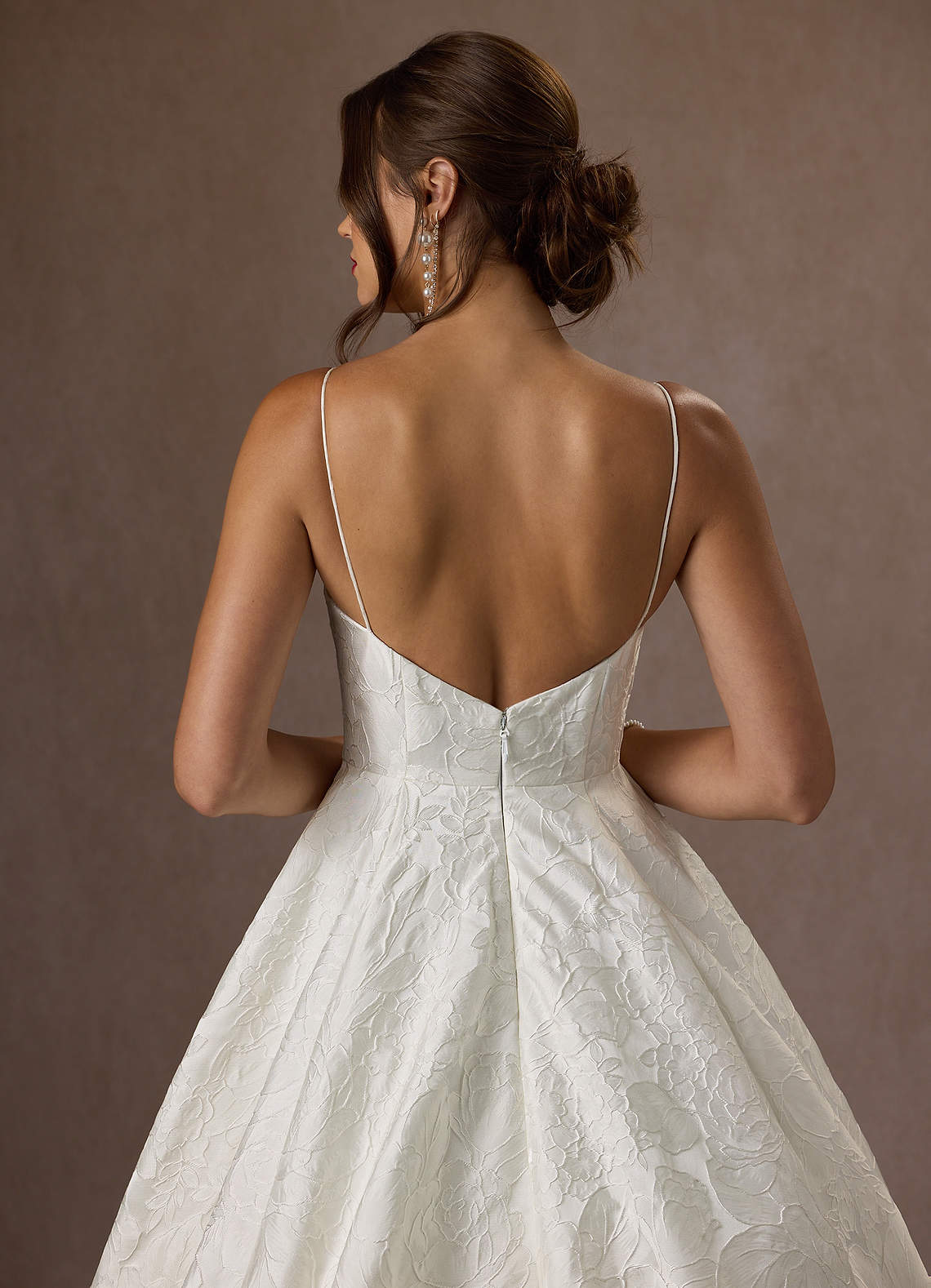 Antique White Ball-Gown with Pockets Floral Jacquard Dress
