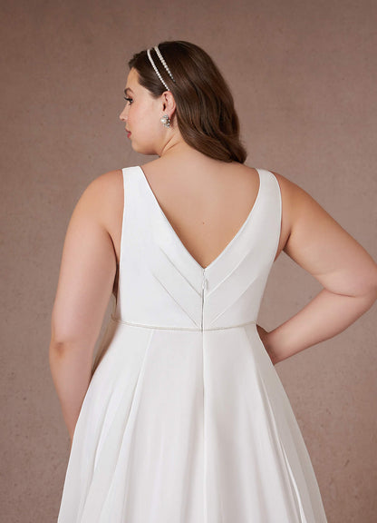 Diamond White A-Line Pleated Chiffon Dress