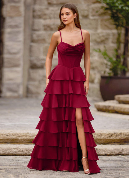 Rhythm Dark Red Ruffled A-Line Prom Dress  Dress