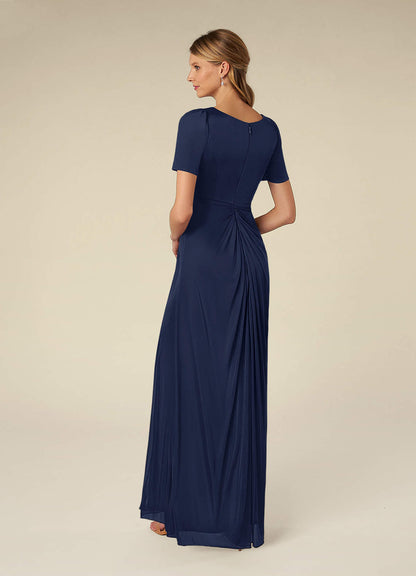 Dark Navy A-Line Pleated Mesh Dress