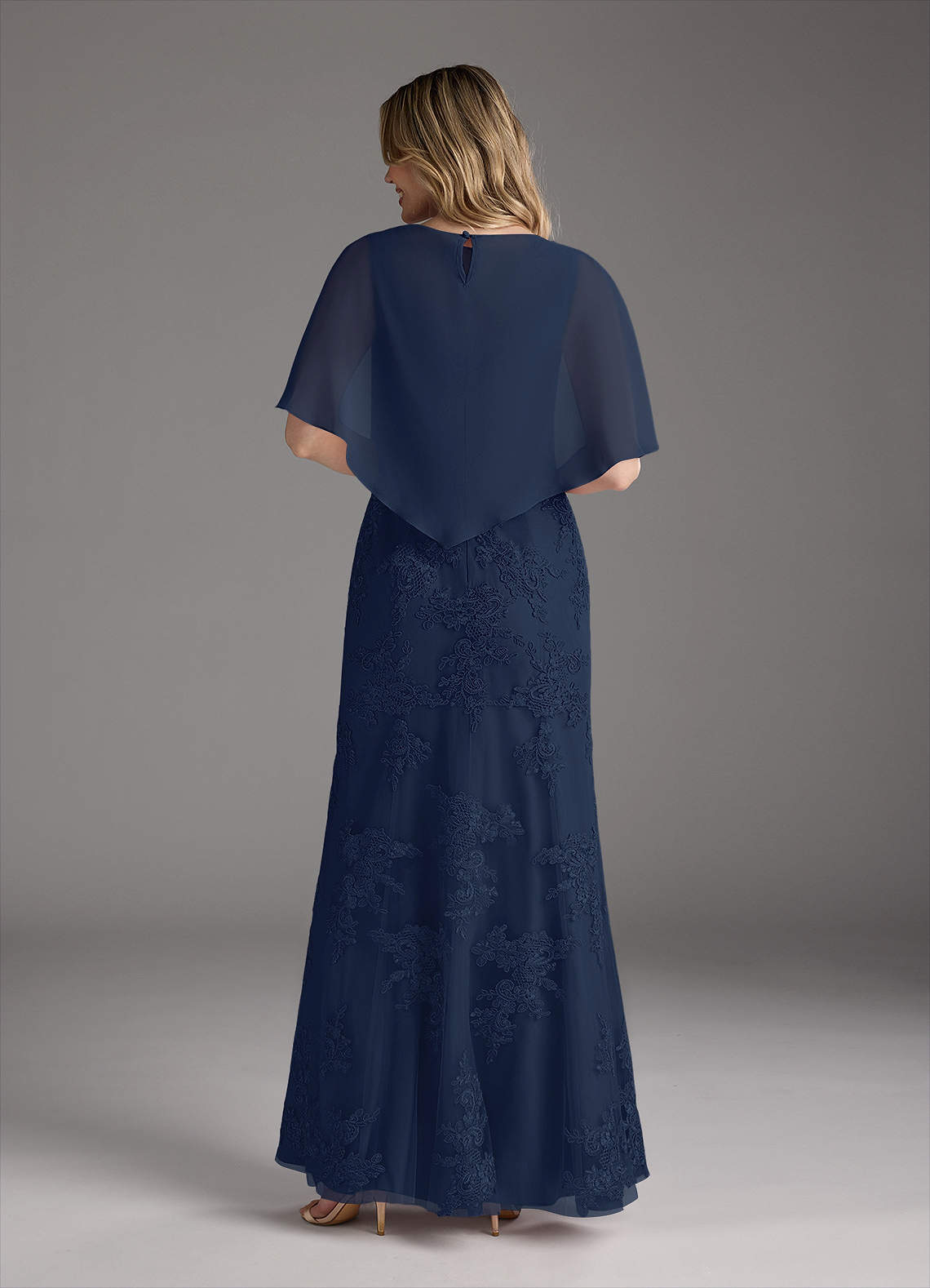 Dark Navy Mermaid Lace Chiffon Dress