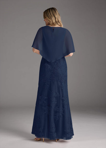 Dark Navy Mermaid Lace Chiffon Dress