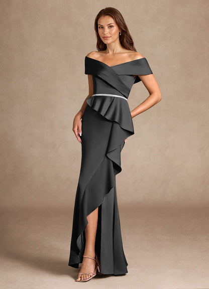 Black Mermaid Off the Shoulder Stretch Satin Dress