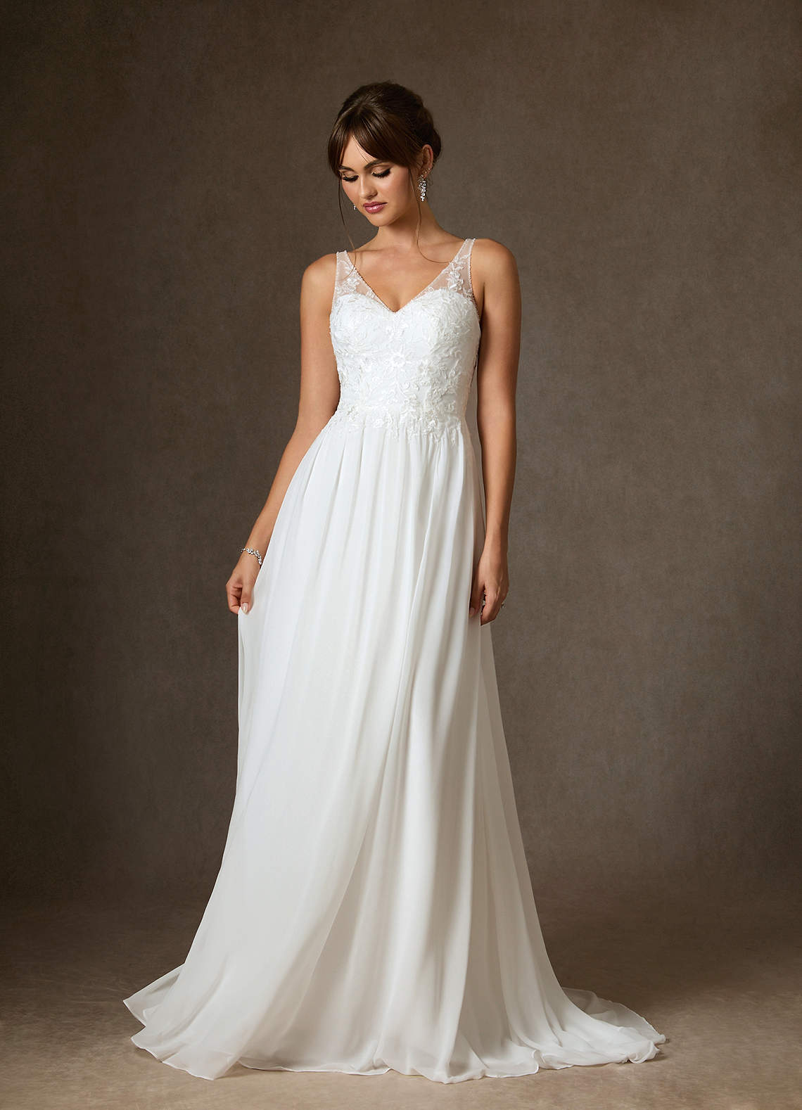 Diamond White A-Line Sequins Chiffon Dress