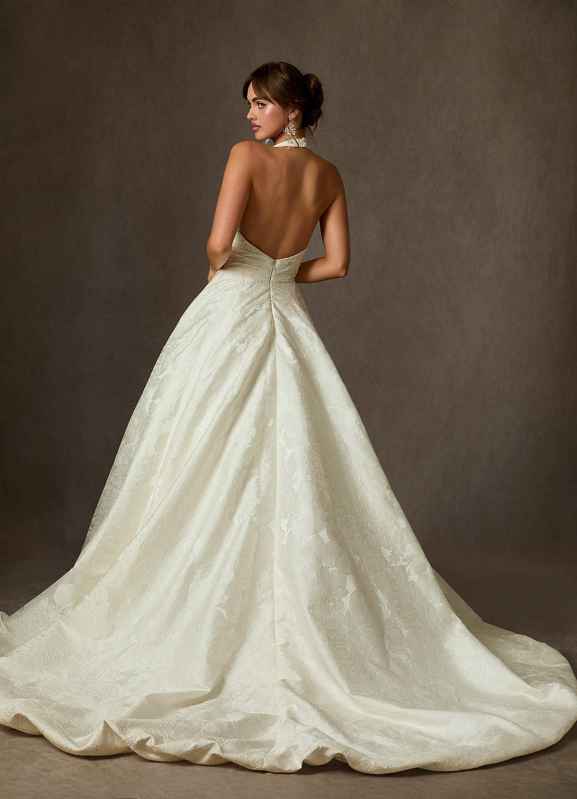 Antique White Ball-Gown with Pockets Floral Jacquard Dress