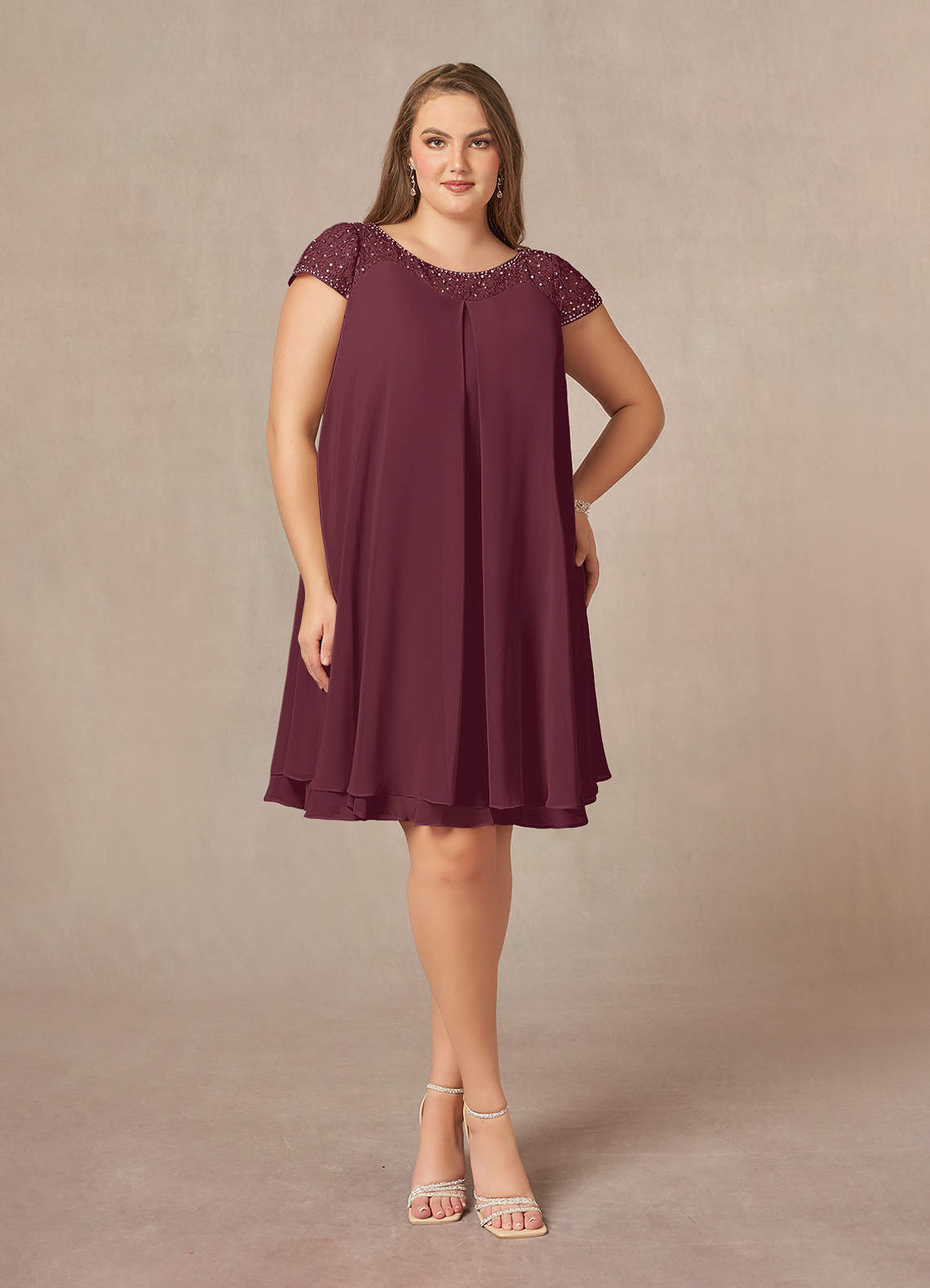 Cabernet Empire Sequins Chiffon Dress