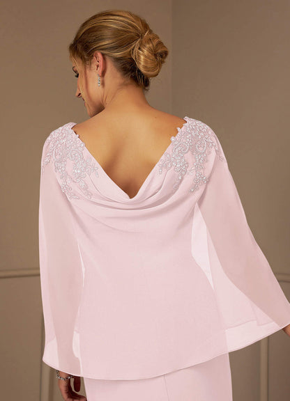 Blushing Pink Sheath Lace Chiffon Dress