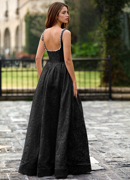 Thyme Black A-Line 3D Flowers Prom Dress