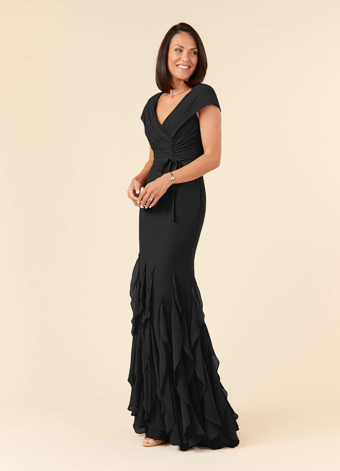 Black Mermaid Ruched Chiffon Dress