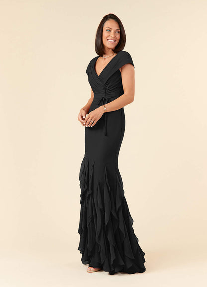 Black Mermaid Ruched Chiffon Dress