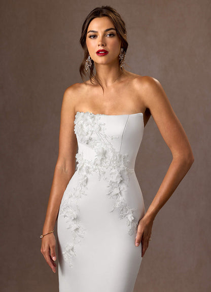 Diamond White Mermaid Strapless Matte Satin Dress
