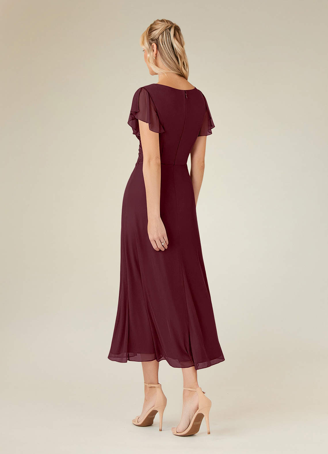 Cabernet A-Line V-Neck Pleated Mesh Dress