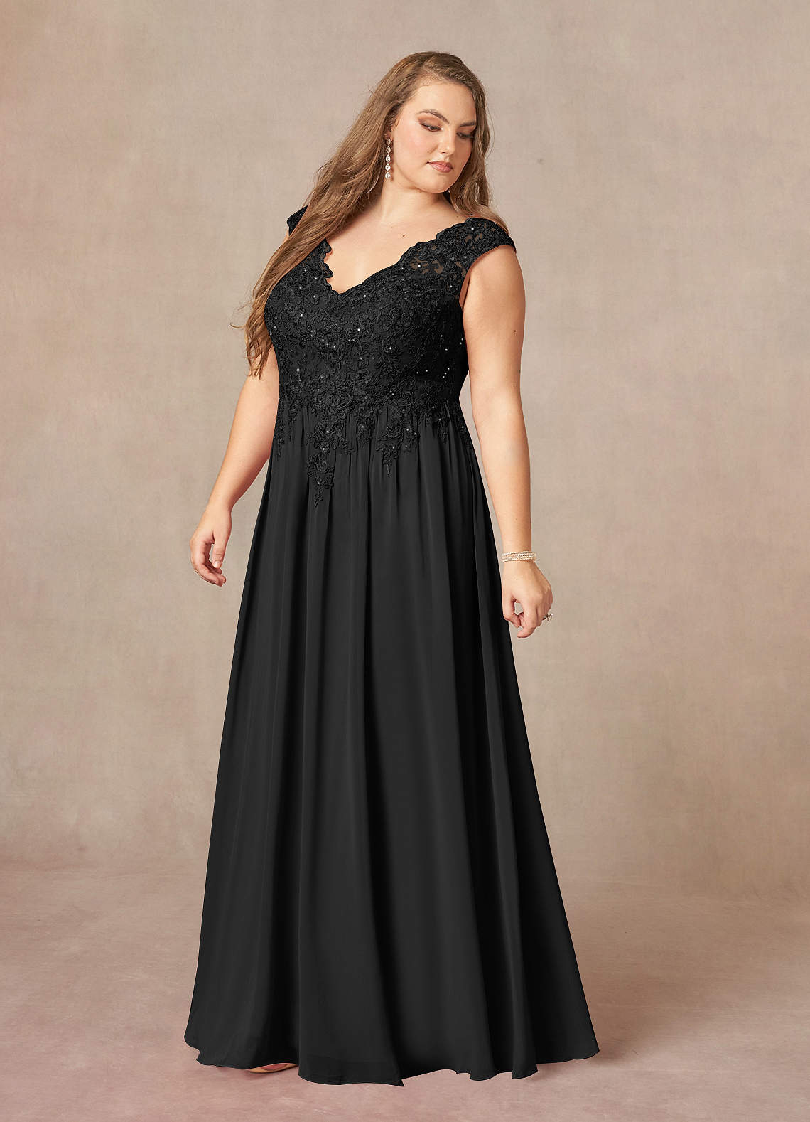 Black A-Line V-Neck Sequins Chiffon Dress